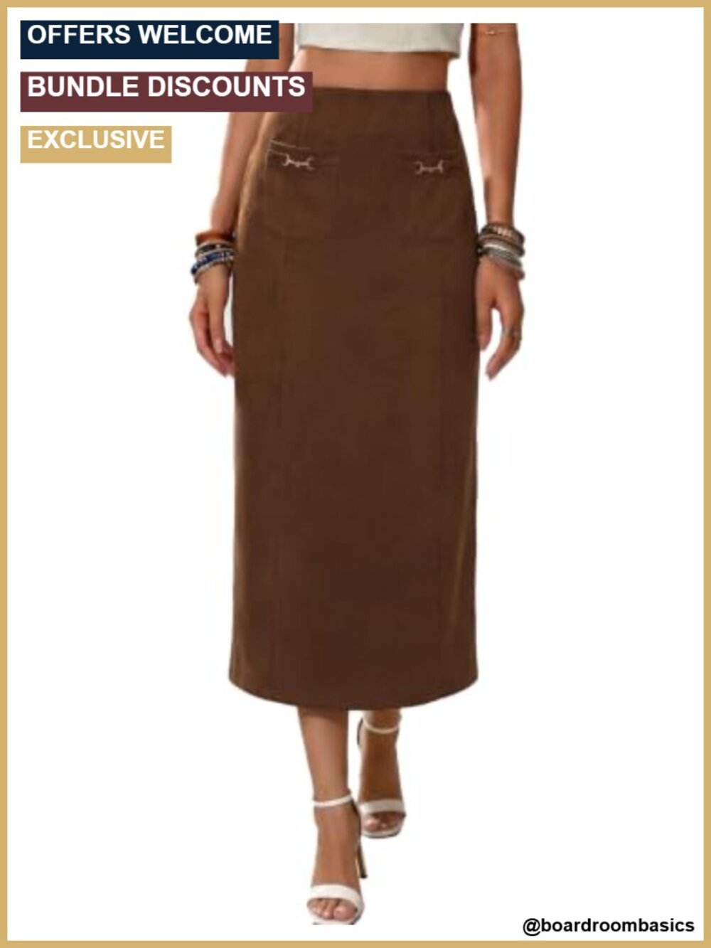 Faux Suede Midi Skirt with Pockets High Waisted A-Line Long Skirt